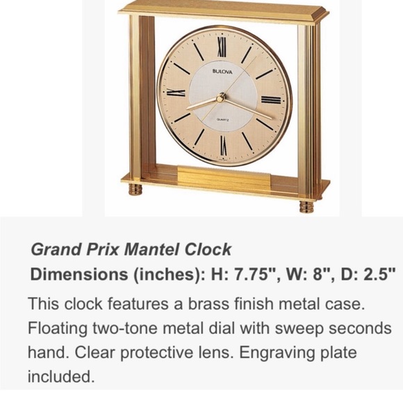 BULOVA Grand Prix B-1700 Gold-tone Brass Mantle Clock - Picture 6 of 6